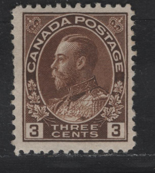 Lot 310 Canada #108 3c Reddish Brown King George V, 1911-1928 Admiral Issue, A FOG Single, Wet Printing, Retouched Frameline