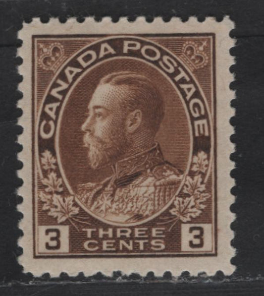 Lot 312 Canada #108b 3c Yellow Brown King George V, 1911-1928 Admiral Issue, A VFOG Single, Wet Printing, Weakly Retouched Frameline