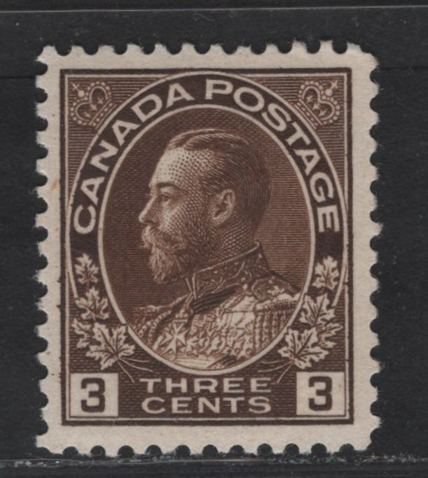 Lot 313 Canada #108 3c Dark Reddish Brown King George V, 1911-1928 Admiral Issue, A VFOG Single, Wet Printing, Retouched Frameline
