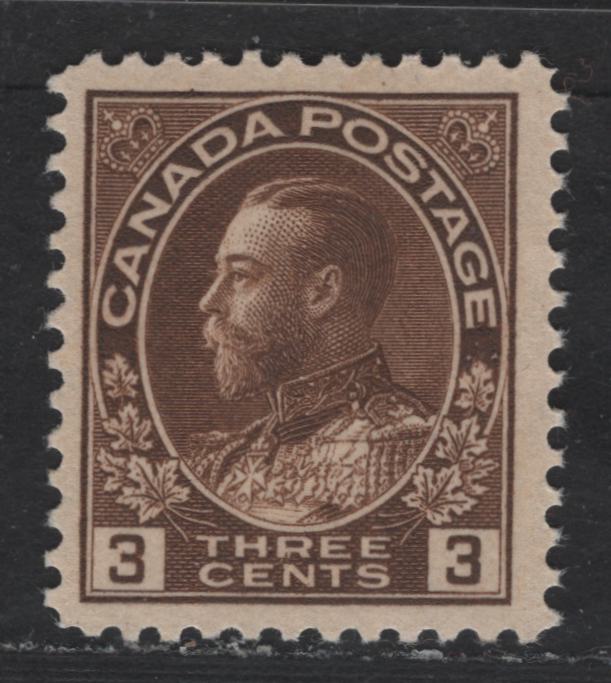 Lot 314 Canada #108c 3c Brown King George V, 1911-1928 Admiral Issue, A VFNH Single, Dry Printing, Redrawn Frameline, Smooth Gum