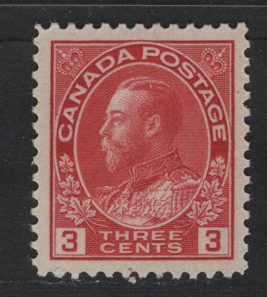 Lot 315 Canada #109 3c Light Carmine King George V, 1911-1928 Admiral Issue, A VFNH Single, Die 1, Dry Printing, Redrawn Frameline, Streaky Gum