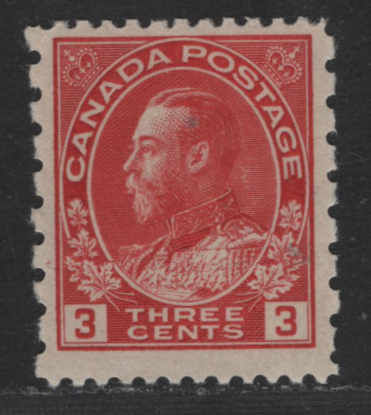Lot 318 Canada #184 3c Carmine Red King George V, 1931 Admiral Provisional Issue, A VFNH Single, Die 2, Perf 12x8, Dry Printing, Streaky Gum