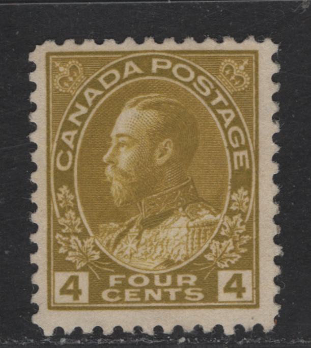 Lot 319 Canada #110 4c Olive Bisre King George V, 1911-1928 Admiral Issue, A FNH Single, Wet Printing, Retouched Frameline