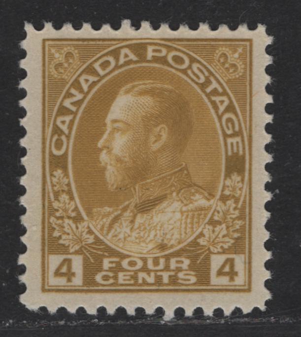 Lot 323 Canada #110d 4c Bistre Yellow King George V, 1911-1928 Admiral Issue, A VFOG Single, Dry Printing, Redrawn Frameline, Streaky Gum