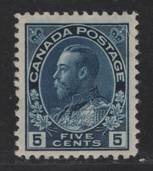 Lot 324 Canada #111 5c Dark Blue King George V, 1911-1928 Admiral Issue, A VGOG Single, Normal Frameline, VF Centering But Deep Crease At Upper Right