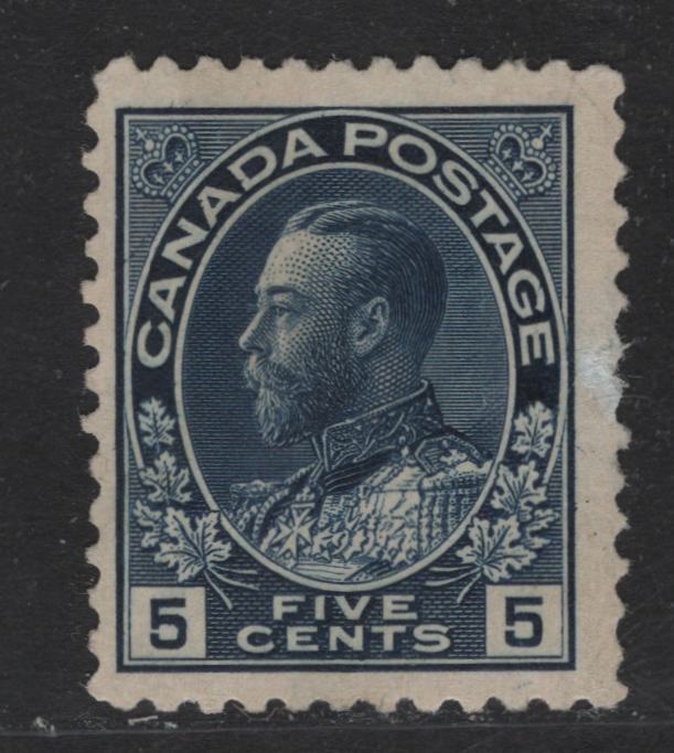 Lot 326 Canada #111a 5c Indigo King George V, 1911-1928 Admiral Issue, A VGOG Single, Weakly Retouched Frameline, Small Margin Thin At Right Center Which Has Been Patched Using Liquid Paper