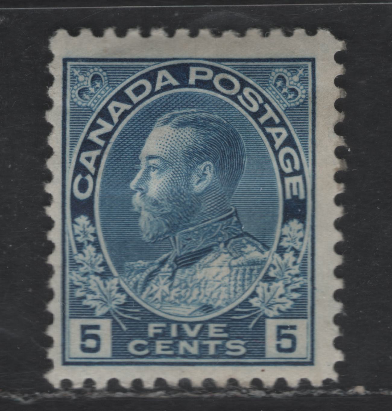Lot 327 Canada #111 5c Blue King George V, 1911-1928 Admiral Issue, A FOG Single, Normal Frameline
