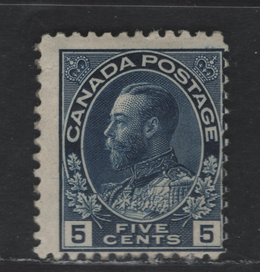 Lot 328 Canada #111a 5c Indigo King George V, 1911-1928 Admiral Issue, A VGOG Single, Normal Frameline