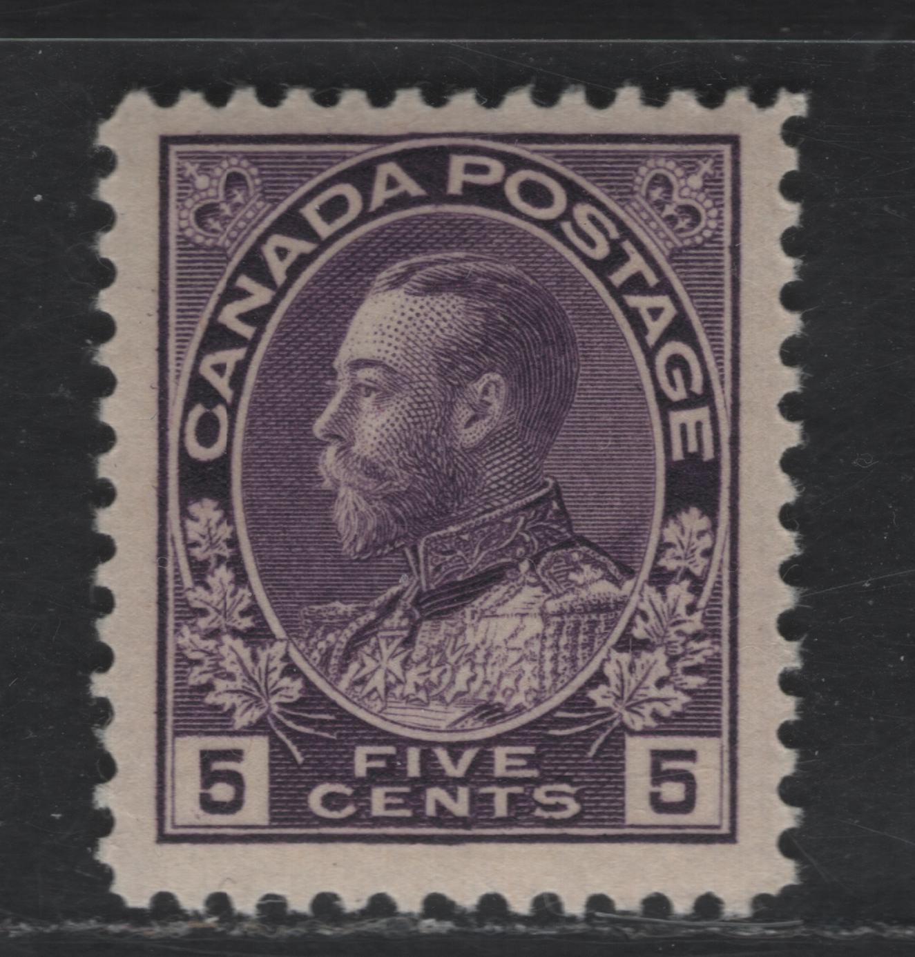 Lot 329 Canada #112 5c Deep Rose Lilac King George V, 1911-1928 Admiral Issue, A VFOG Single, Normal Frameline, Wet Printing