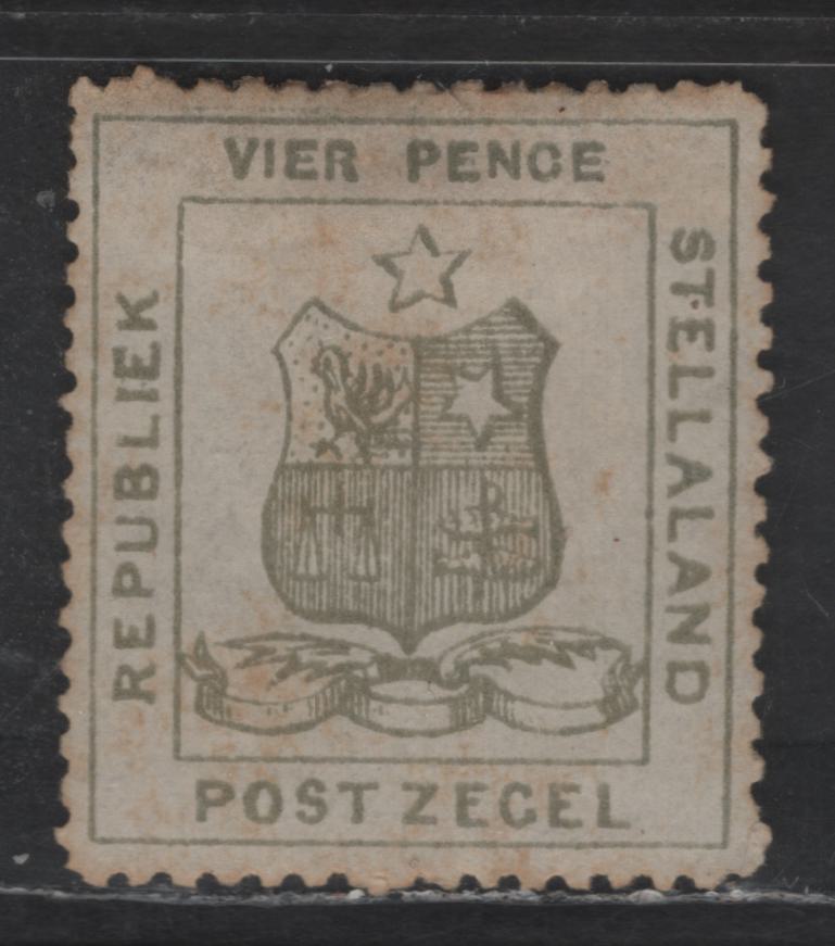 Lot 33 Bechuanaland - Stellaland SG#3 4d Olive Gray Coat of Arms, 1884 Arms Issue, A FOG Single, Severe Foxing