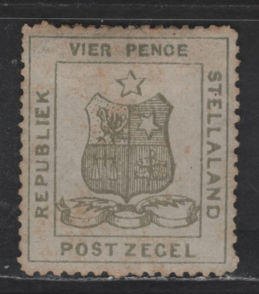 Lot 33 Bechuanaland - Stellaland SG#3 4d Olive Gray Coat of Arms, 1884 Arms Issue, A FOG Single, Severe Foxing