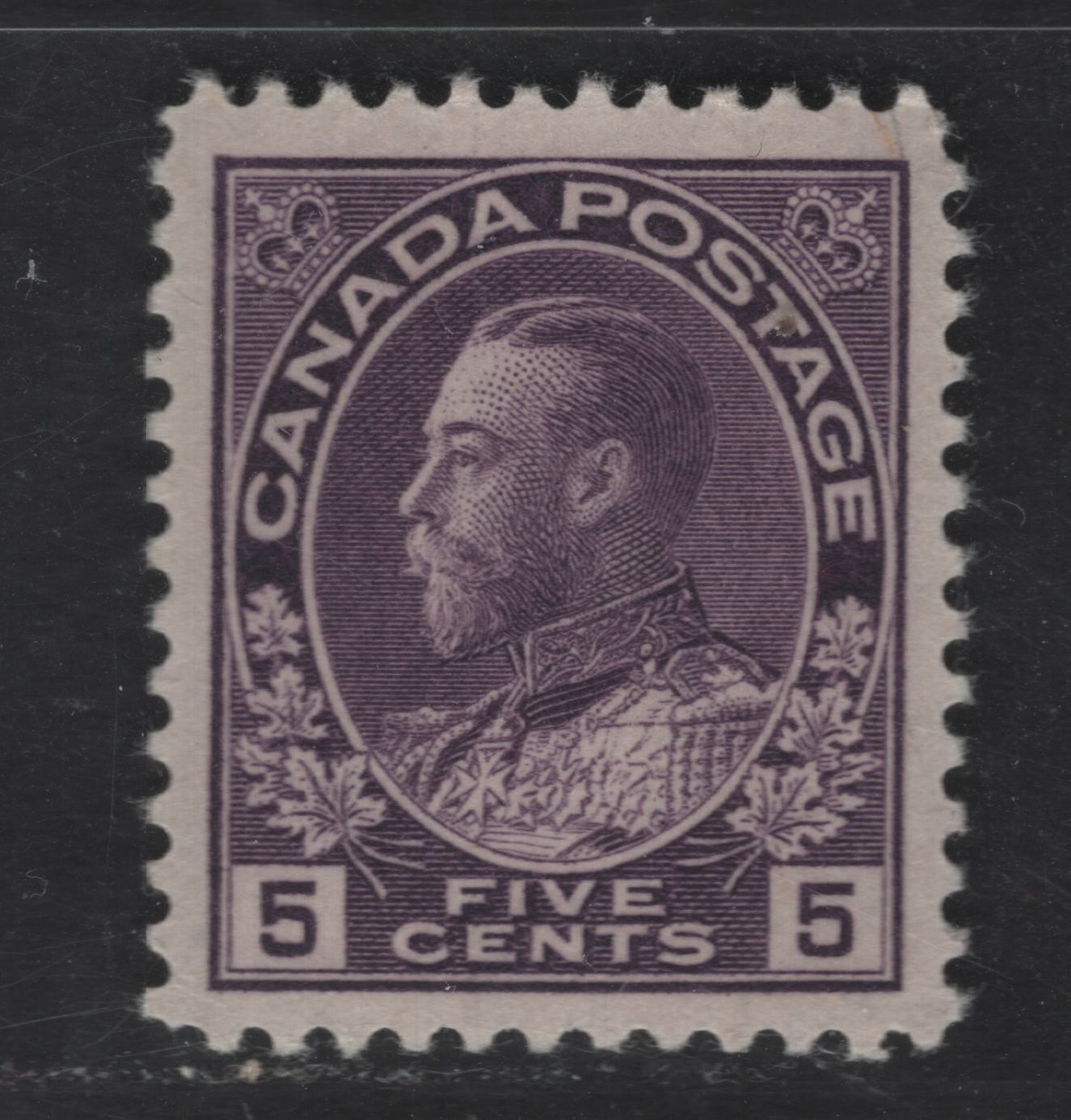 Lot 332 Canada #112c 5c Deep Milky Rose Lilac King George V, 1911-1928 Admiral Issue, A VFOG Single, Dry Printing, Redrawn Frameline, Smooth Gum