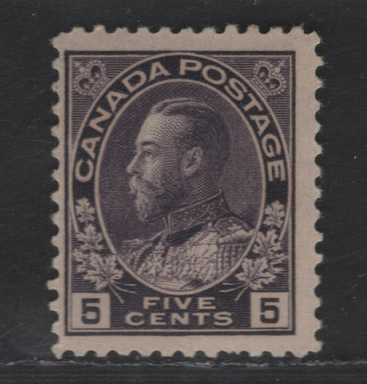 Lot 334 Canada #112iii 5c Deep Gray Violet King George V, 1911-1928 Admiral Issue, A FNH Single, Retouched Frameline, Wet Printing