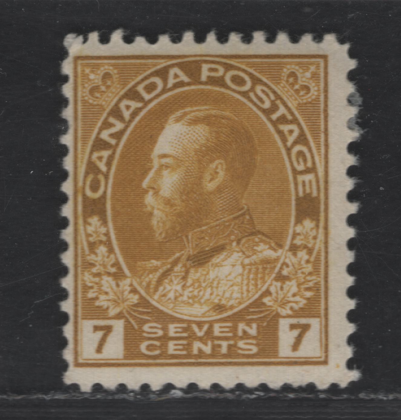 Lot 335 Canada #113 7c Yellow Ochre King George V, 1911-1928 Admiral Issue, A FOG Single, Normal Frameline