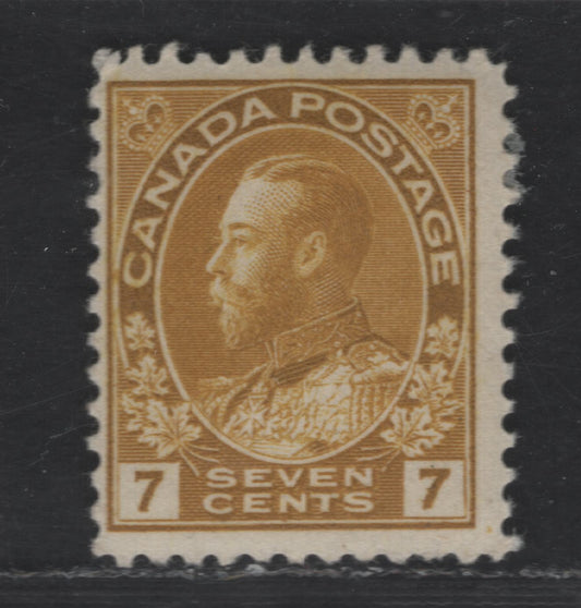 Lot 335 Canada #113 7c Yellow Ochre King George V, 1911-1928 Admiral Issue, A FOG Single, Normal Frameline