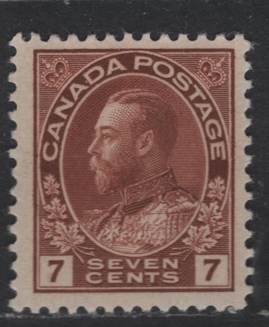Lot 342 Canada #114 7c Red Brown King George V, 1911-1928 Admiral Issue, A FOG Single, Dry Printing, Retouched Frameline, Streaky Gum