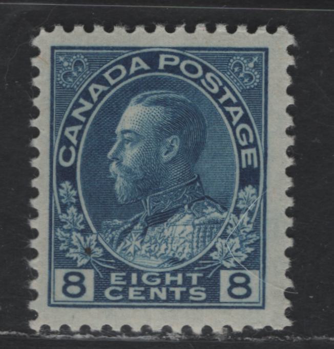 Lot 348 Canada #115 8c Deep Blue King George V, 1911-1928 Admiral Issue, A FOG Single, Dry Printing, Redrawn Frameline, Streaky Gum