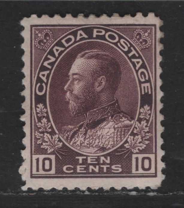 Lot 350 Canada #116a 10c Reddish Purple King George V, 1911-1928 Admiral Issue, A FOG Single, Weakly Retouched Frameline