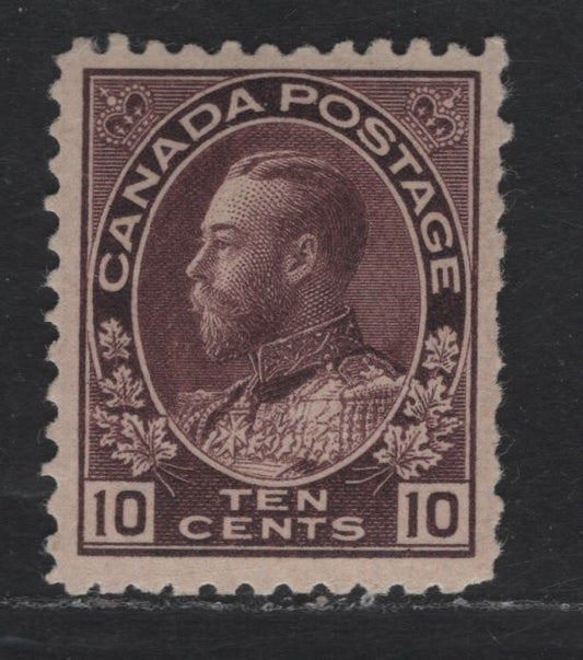 Lot 351 Canada #116a 10c Reddish Purple King George V, 1911-1928 Admiral Issue, A FOG Single, Weakly Retouched Frameline, Short Perfs At Right, But VF Centering