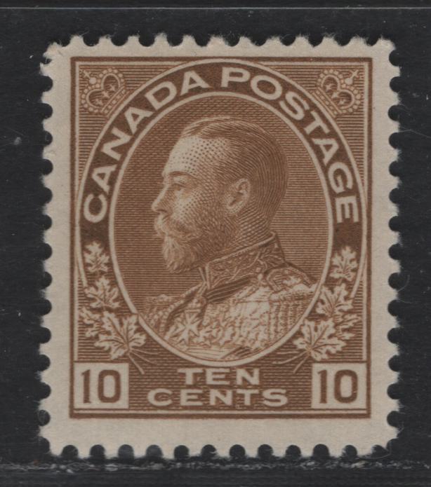 Lot 354A Canada #118 10c Pale Bistre Brown King George V, 1911-1928 Admiral Issue, A FOG Single, Dry Printing, Weakly Retouched Frameline, Streaky Gum
