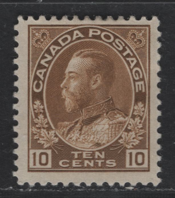 Lot 354B Canada #118 10c Bistre Brown King George V, 1911-1928 Admiral Issue, A FOG Single, Dry Printing, Weakly Retouched Frameline