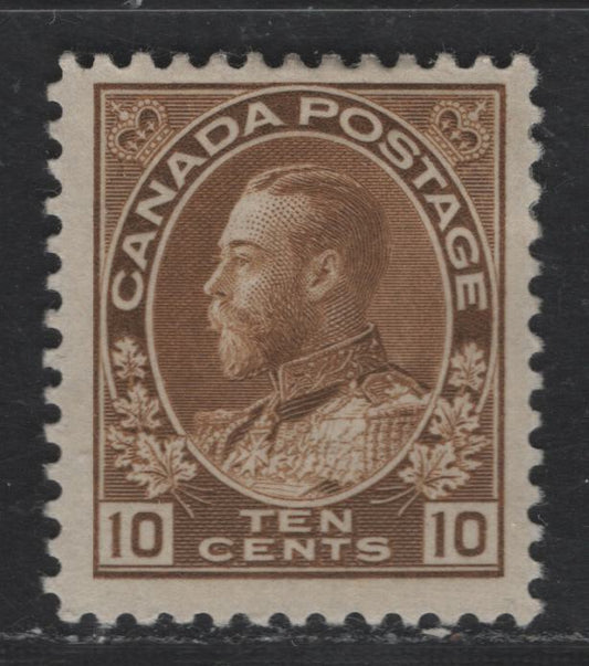Lot 354B Canada #118 10c Bistre Brown King George V, 1911-1928 Admiral Issue, A FOG Single, Dry Printing, Weakly Retouched Frameline