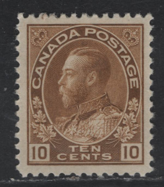 Lot 355 Canada #118 10c Pale Ochre brown King George V, 1911-1928 Admiral Issue, A VFOG Single, Dry Printing, Retouched Frameline, Streaky Semi Glossy Gum