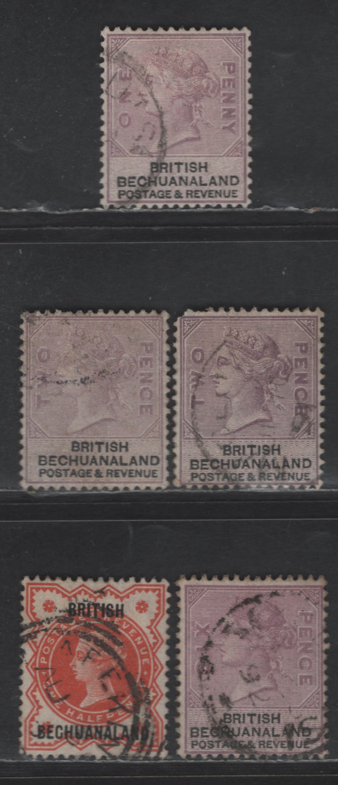 Lot 36 (C) British Bechuanaland SG#9-11a, 14 1d - 6d Lilac & Black - Lilac & Black Queen Victoria, 1888 Queen Victoria Keyplate Issue, 5 Very Good/Fine/Very Fine Used Singles