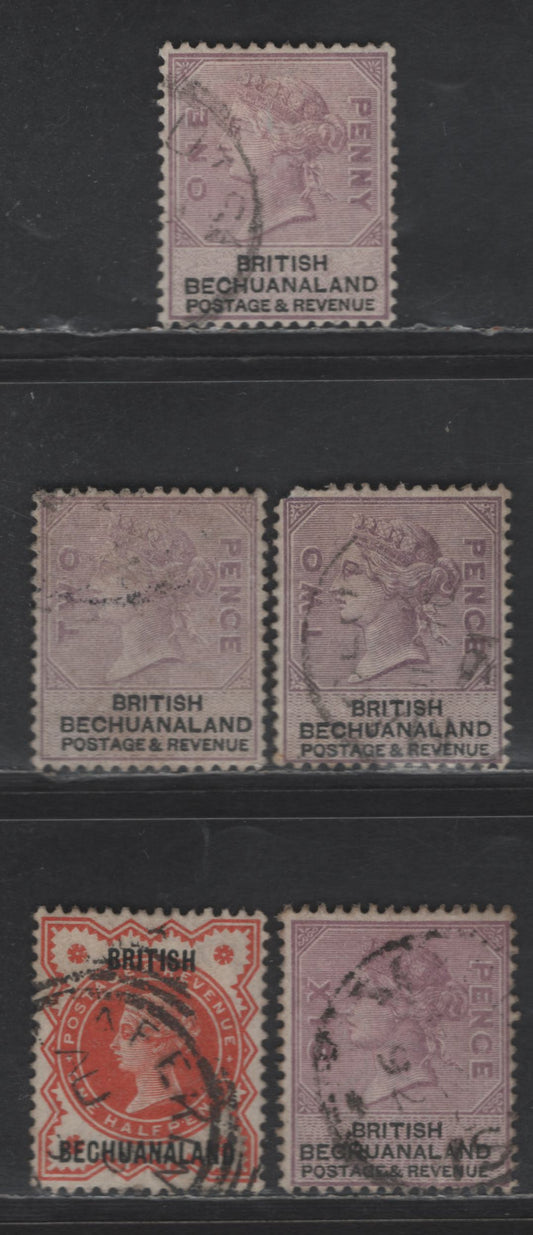 Lot 36 (C) British Bechuanaland SG#9-11a, 14 1d - 6d Lilac & Black - Lilac & Black Queen Victoria, 1888 Queen Victoria Keyplate Issue, 5 Very Good/Fine/Very Fine Used Singles