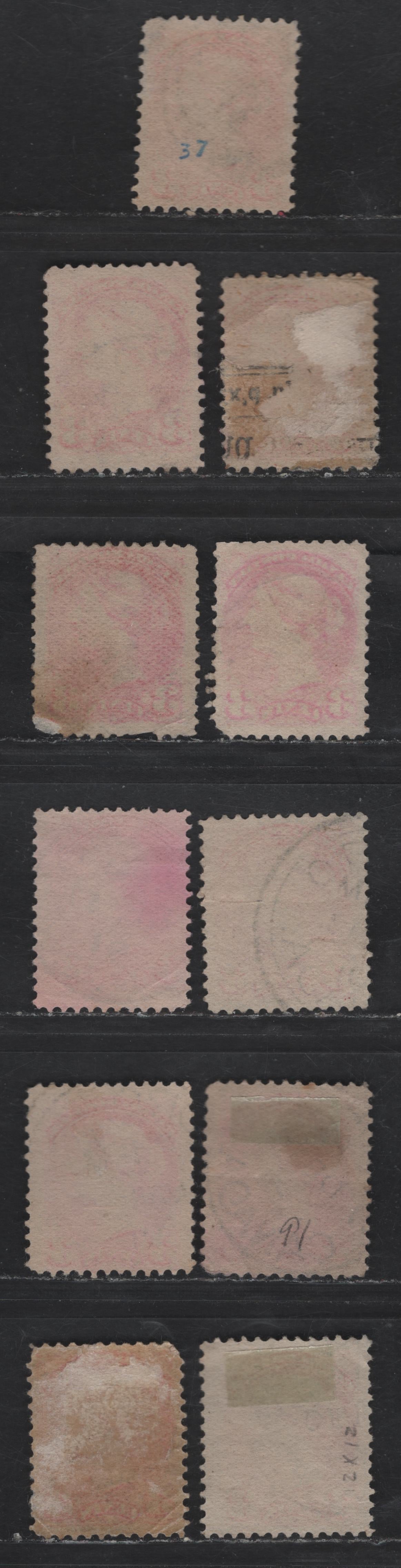 Lot 374 Canada #41 3c Pale Vermillion & Pale Orange Vermillion Queen Victoria, 1888-1897 Small Queen Issue, 11 Ungraded Singles, 1891 Dates, Unsorted As To Paper Types, Couple With Small Faults, Mainly Fine