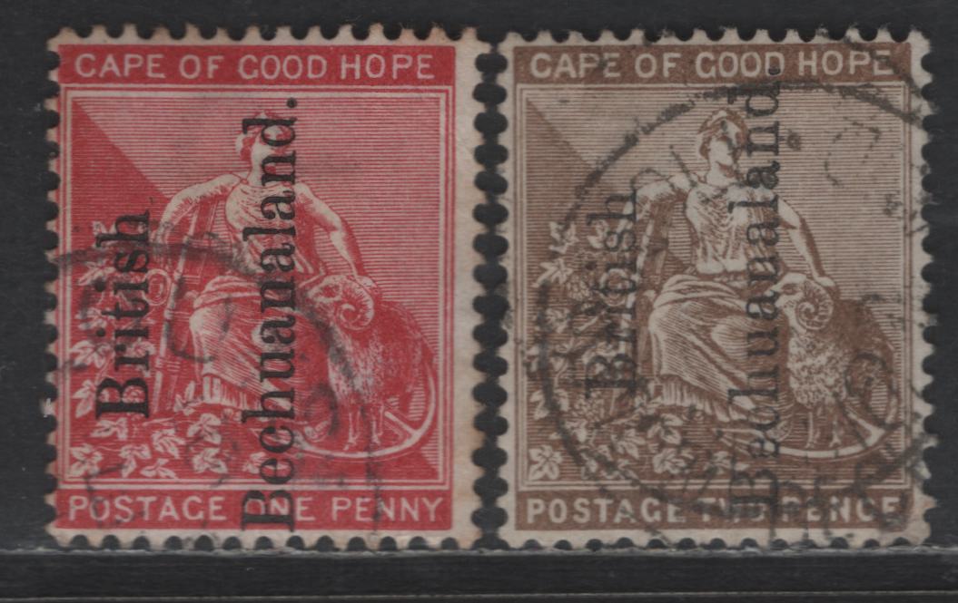 Lot 40 (C) British Bechuanaland SG#31-32 1d - 2d Carmine Red - Bistre Seated Hope, 1891 Seated Hope Overprinted Issue, 2 Fine/Very Fine Used Singles, Overprints Reading Upwards, Anchor Wmk