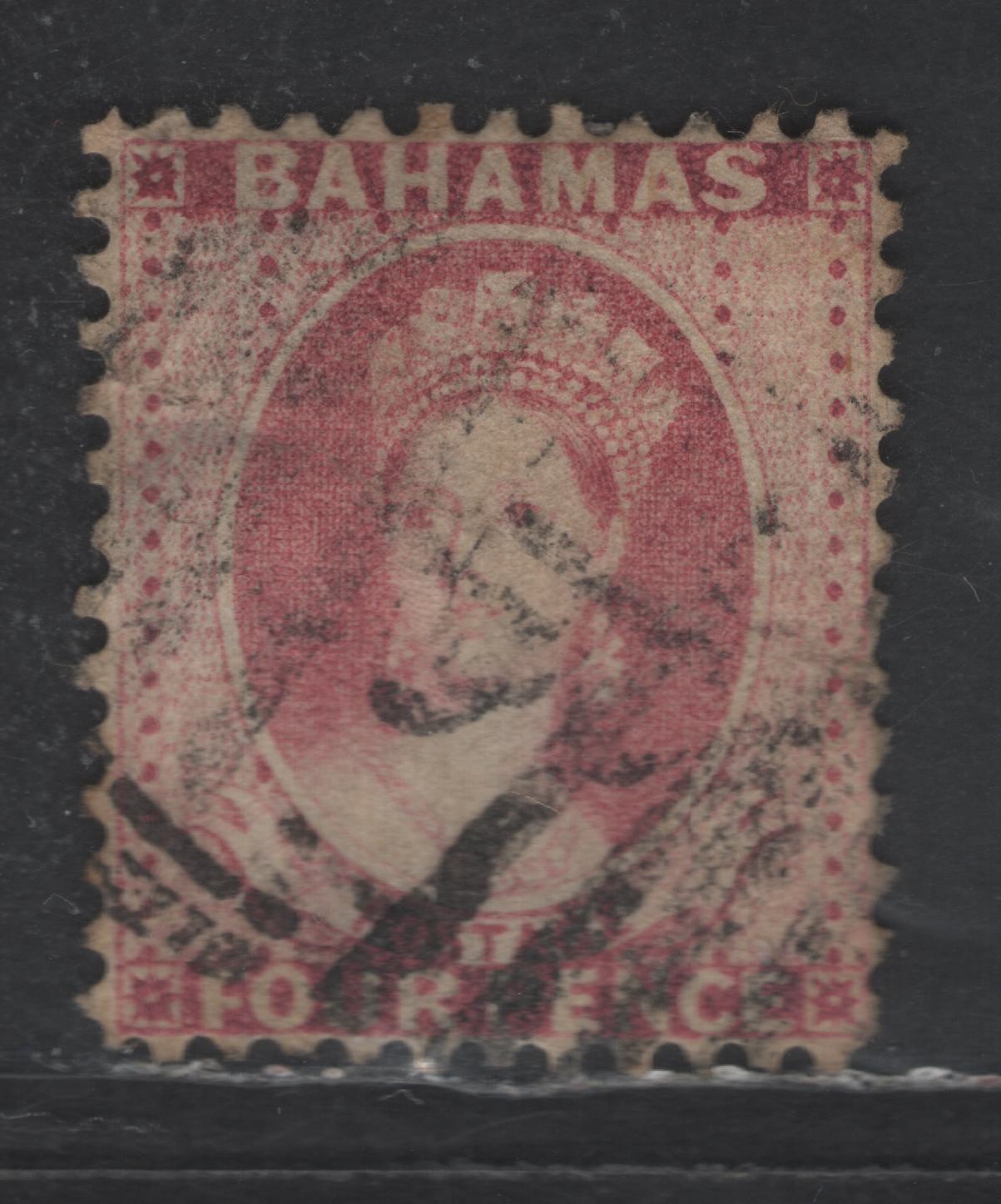 Lot 4 Bahamas SG#41 4d Rose Queen Victoria, 1882 Chalon Head Issue, A Very Fine Used Single, Very Fine Centering For This Issue