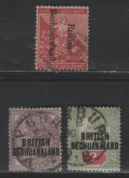 Lot 42 (C) British Bechuanaland SG#33-34, 38 1d - 2d Lilac, Gray Green & Carmine - Carmine Queen Victoria & Seated Hope, 1891-1895 Overprinted G.B Jubilee - Seated Hope Issues, 3 Very Fine Used Singles, Overprint Reading Downwards