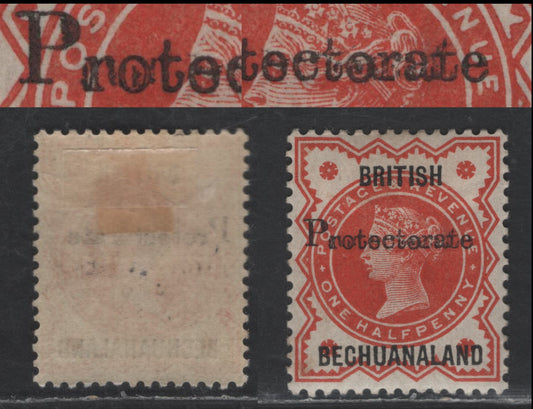 Lot 43 Bechuanaland Protectorate SG#40a 1/2d Vermillion Queen Victoria, 1888 Queen Victoria Keyplate Issue, A VFOG Single, Protectorate Doubled