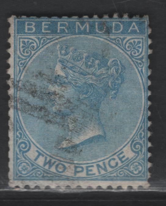 Lot 46 Bermuda SG#3 2d on 3d Dull Blue Queen Victoria, 1865-1903 Queen Victoria Keyplate Issue, A Very Good Used Single, Crown CC Wmk, Perf 14