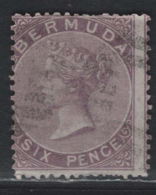 Lot 47 Bermuda SG#6 6d Dull Purple Queen Victoria, 1865-1903 Queen Victoria Keyplate Issue, A Very Good Used Single