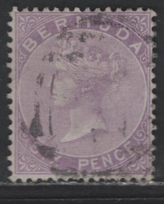 Lot 49 Bermuda SG#7 6d Dull Mauve Queen Victoria, 1865-1903 Queen Victoria Keyplate Issue, A Very Fine Used Single, Crown CC Wmk