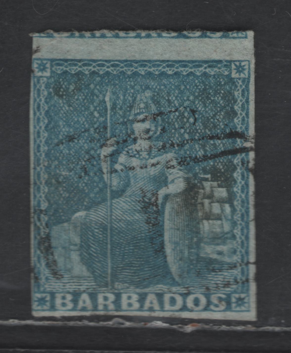 Lot 5 Barbados SG#3 1d, 1/- & 4d Blue Britannia, 1852-1855 Britannia Issue, A Very Good Used Imperf Single, Bluish Paper, Unwatermarked