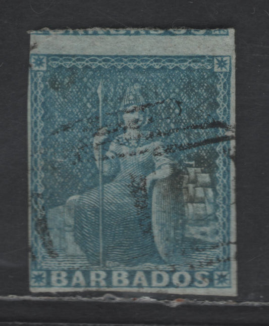 Lot 5 Barbados SG#3 1d, 1/- & 4d Blue Britannia, 1852-1855 Britannia Issue, A Very Good Used Imperf Single, Bluish Paper, Unwatermarked