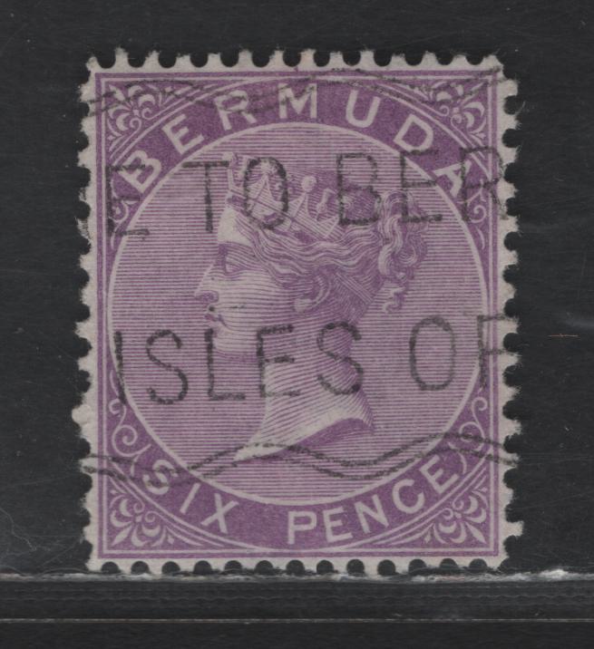 Lot 51 Bermuda SG#10a 6d Bright Mauve - Stone Queen Victoria, 1865-1903 Queen Victoria Keyplate Issue, A Very Fine Used Single, Perf 14x12.5, Crown CC Wmk