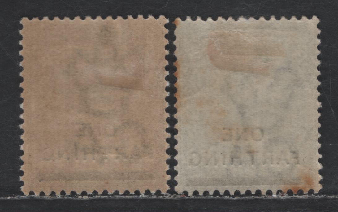Lot 58 Bermuda SG#30, 30b 1/4d on 1/- Dull Gray & Bluish Gray Queen Victoria, 1883-1904 Queen Victoria Keyplate Issue, 2 VFOG Singles
