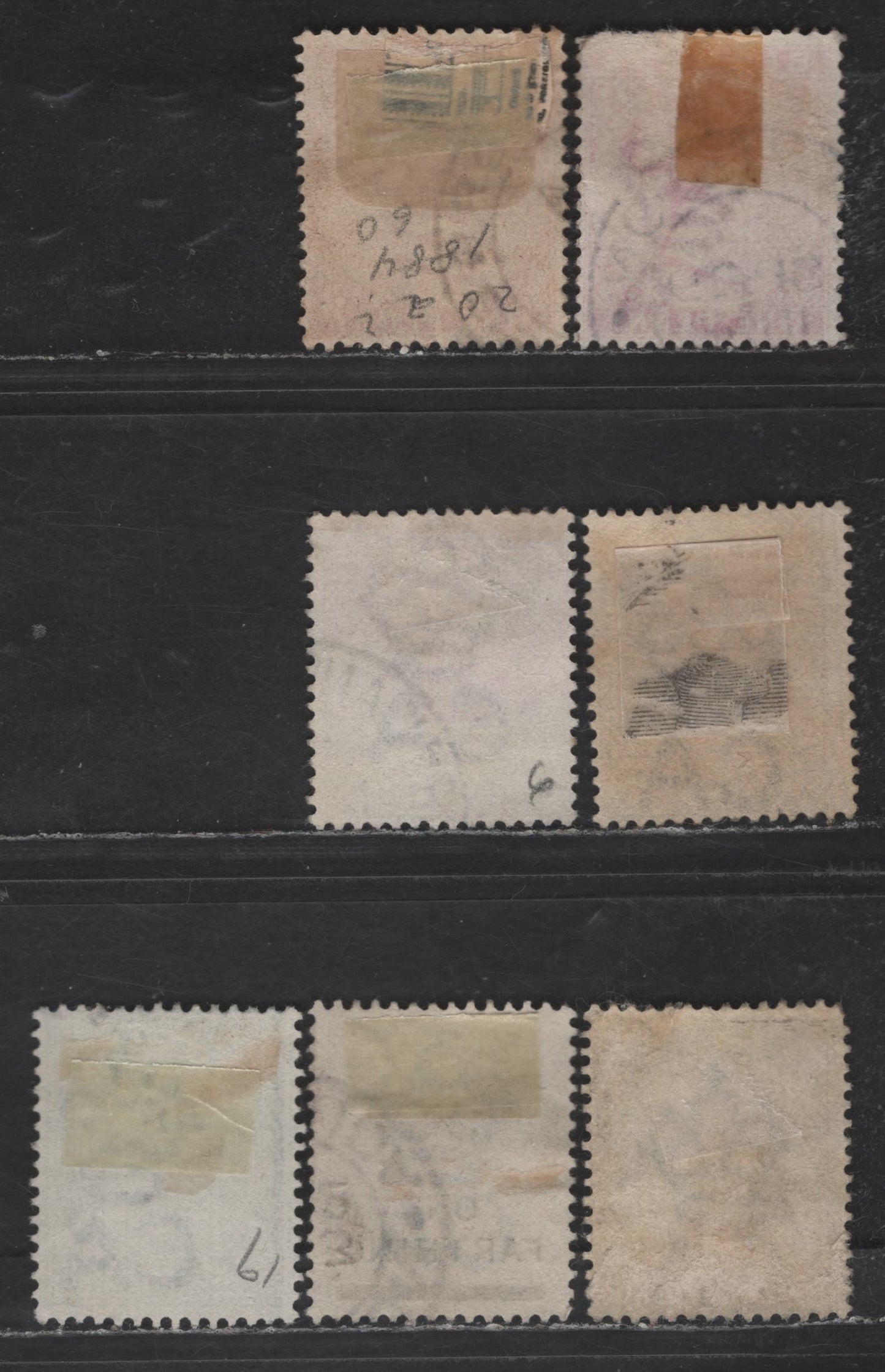 Lot 59 Bermuda SG#21, 24, 24a, 26, 30b 1/2d - 1/4d on 1/- Dull Green -Dull Gray Queen Victoria, 1883-1904 Queen Victoria Keyplate Issue, 7 Fine/Very Fine Used Singles, Crown CA Wmks