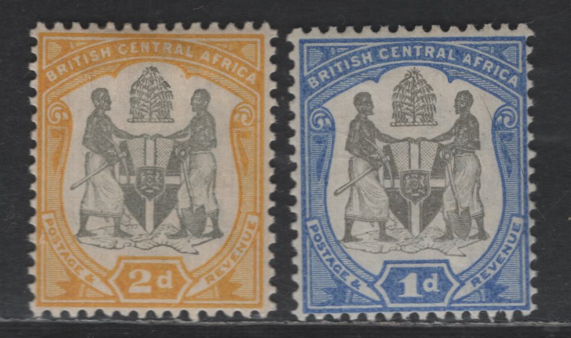 Lot 63 British Central Africa SG#43-44 1d - 2d Black & Ultramarine - Black & Yellow Arms, 1897-1900 Arms Issue, 2 VFOG Singles