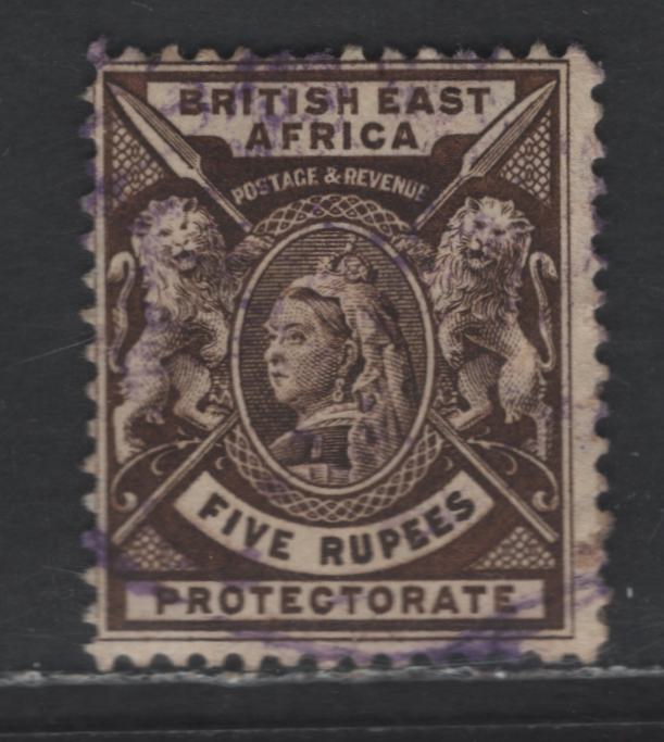 Lot 68 British East Africa SG#79 5r Sepia Queen Victoria, 1896-1901 Engraved Queen Victoria Widow's Weeds & Arms Issue\, A Fine Used Single