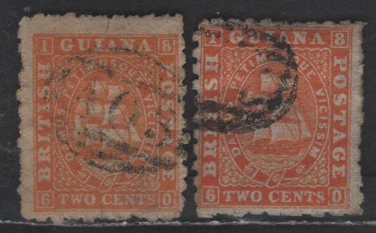 Lot 69 British East Africa SG#87-88 2c Orange & Reddish Orange Seal of the Colony, 1863-1876 Seal of the Colony Issue, 2 Fine Used Singles, Perf 10, Type 2