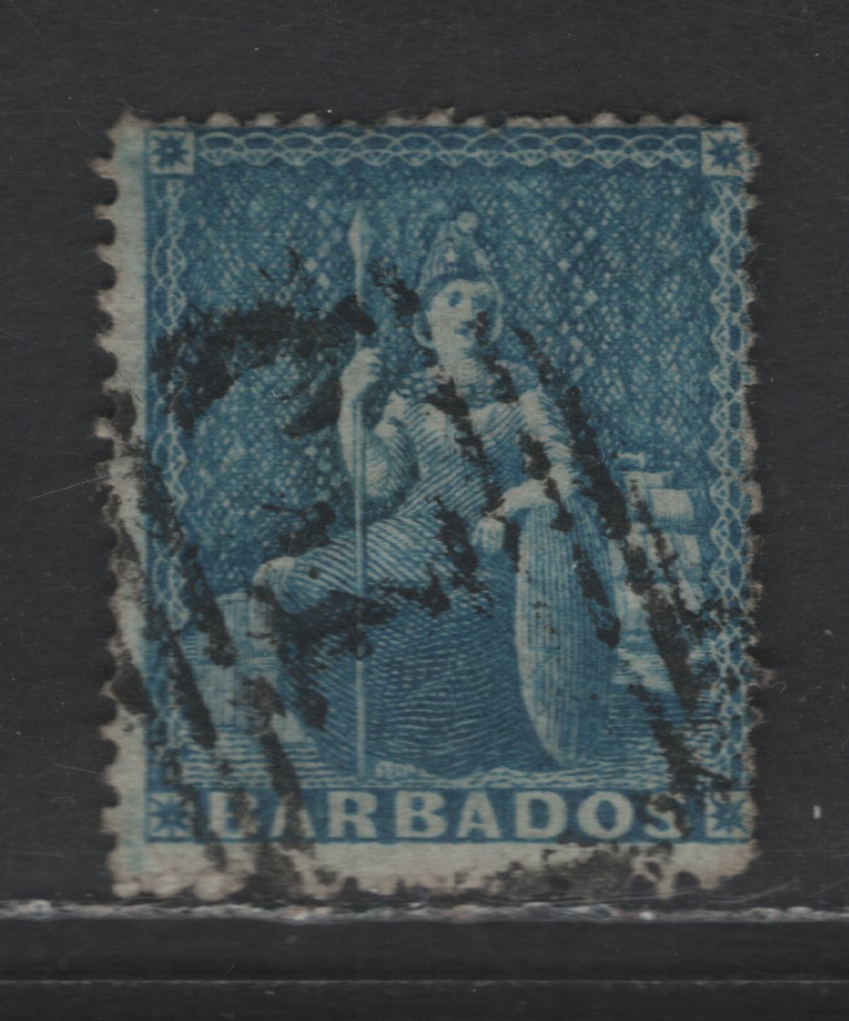 Lot 7 Barbados SG#23 1d Blue Britannia, 1861-1870 Britannia Issue, A Fine Used Single, Rough Perf 14-16, No Watermark