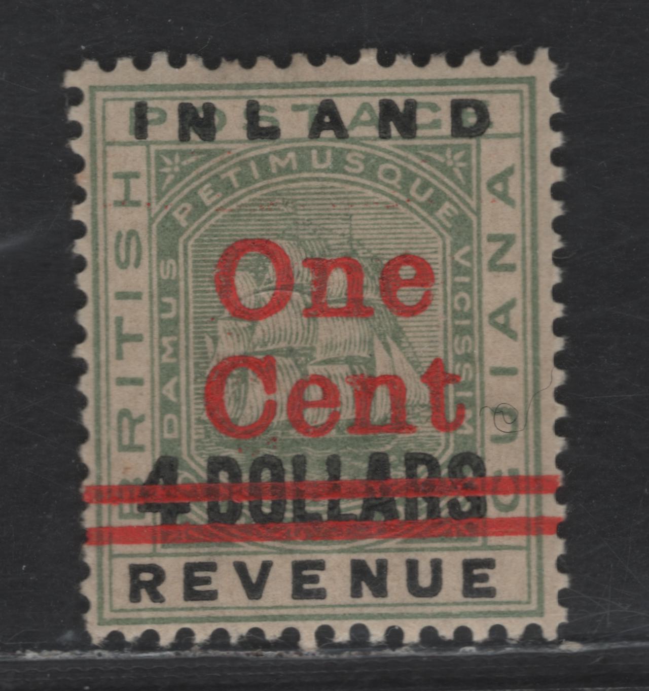 Lot 74 British Guiana SG#210 1c on 4c Black & Green Badge of the Colony, 1890 Surcharge Issue, A VFOG Single