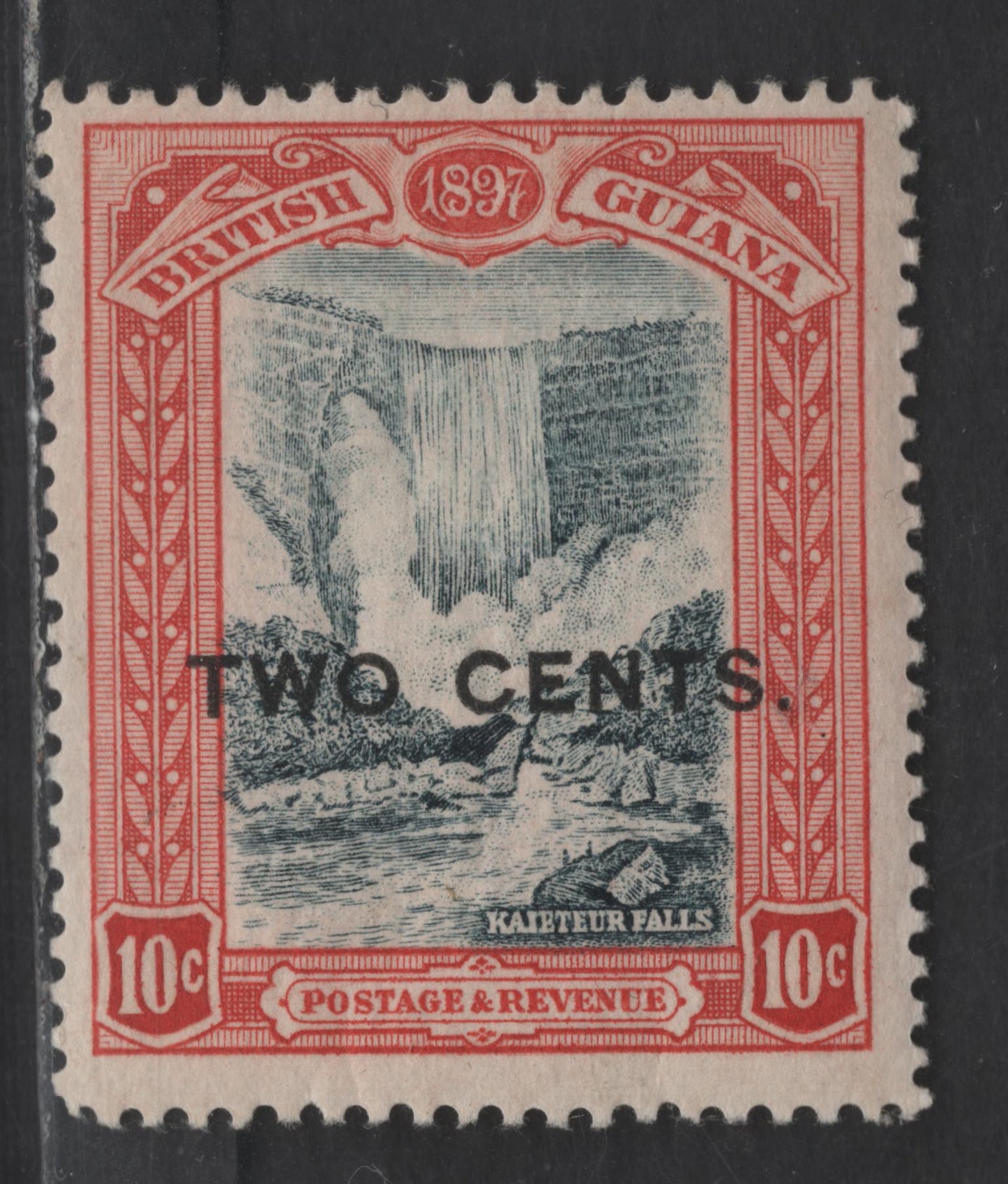 Lot 77 British Guiana SG#223 2c on 10c Blue Black & Brown Red Mt Roraima, 1898 Surcharged Pictorial Issue, A FNH Single