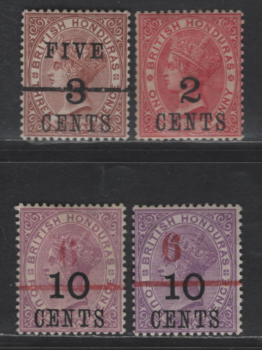 Lot 79 British Honduras SG#37. 43. 49 2c on 1d  - 5c on 3c on 3d Carmine - Red Brown Queen Victoria, 1888-1891 Surcharge Issue, 3 F/VFOG Singles, Two Shades Of The 6c on 10c on 4d
