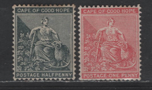 Lot 84 Cape Of Good Hope SG#48-49 1/2d - 1d Black -Rose Red Seated Hope, 1884-1890 Seated Hope Issue, 2 VFOG Singles, Cabled Anchor Wmk
